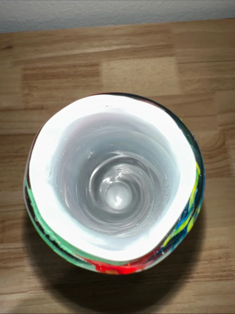 VTG Hand-Blown Art Glass Rainbow Swirl Bubble Base Vase Coiled Neck Funk